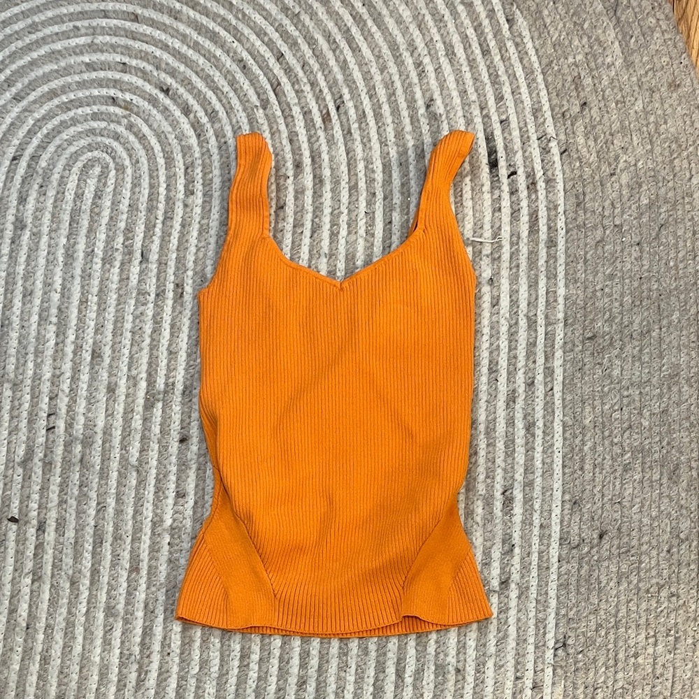 Vintage House of Harlow 1960 Bright Orange ribbed Tank top size xs